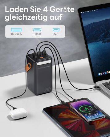 Зовнішній акумулятор Портативний ноутбук Power Bank зі світлодіодним дисплеєм Швидка зарядка, сумісний з iPhone, Samsung, ноутбуком MacBook, iPad тощо, Power Bank для подорожей, кемпінгу, на природі, 50000mAh USB C
