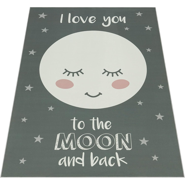 Дитячий килим Paco Home, килим для дитячої кімнати з мотивами зірки, місяця та клітинки, розмір 80x150 см, колір сірий 2