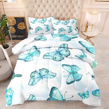 Ковдра QOOMO метелик, двоспальне ліжко, комплект дитячої постільної білизни з метеликами, 3-секційна, друкована ковдра з 2 наволоч