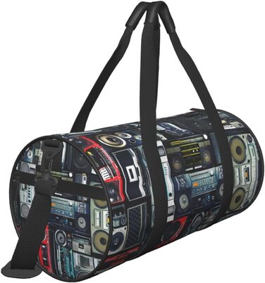Спортивна сумка, дорожня сумка, вінтажний стиль, принт Радіостіна, сумка на нічліг, чорна, універсальний розмір, сумка для подорожей