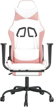 Геймерське крісло з підставкою для ніг, біла та рожева штучна шкіра, регульована спинка та висота, поворот на 360 градусів, міцний металевий каркас, ергономічний комфорт, довговічний