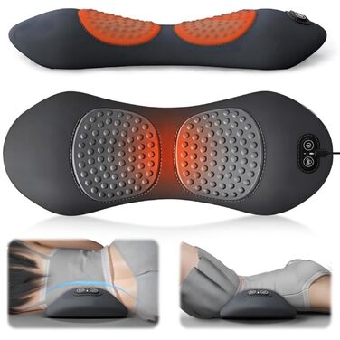 Масажер для спини Dr. Vitalex 3-в-1 OrthoFlex Pro, електрична подушка для поперекової підтримки з підігрівом та вібрацією, масажер для попереку та хребта, темно-сірий, 59*23*8 см