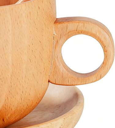 Дерев&39яні чайні чашки, 290 мл, набір столових приборів з натурального дерева з ложкою, кавовою чашкою та блюдцем для чаю, кави, віскі, подвір&39я, балкону, саду, парку, дому, пікніка, кемпінгу, вечірки