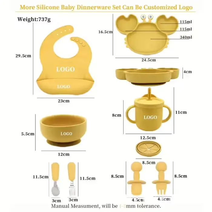 Набір дитячого посуду із силікону Hoidokly B09V7FZT27, 9 предметів, рожевий