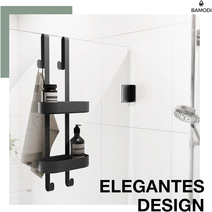 Полиця для душу - 2-ярусна, з регульованими кошиками - мінімалістичний підвісний органайзер - без свердління та присосок - з гумовими накладками - 12.5x70x24 см - чорний