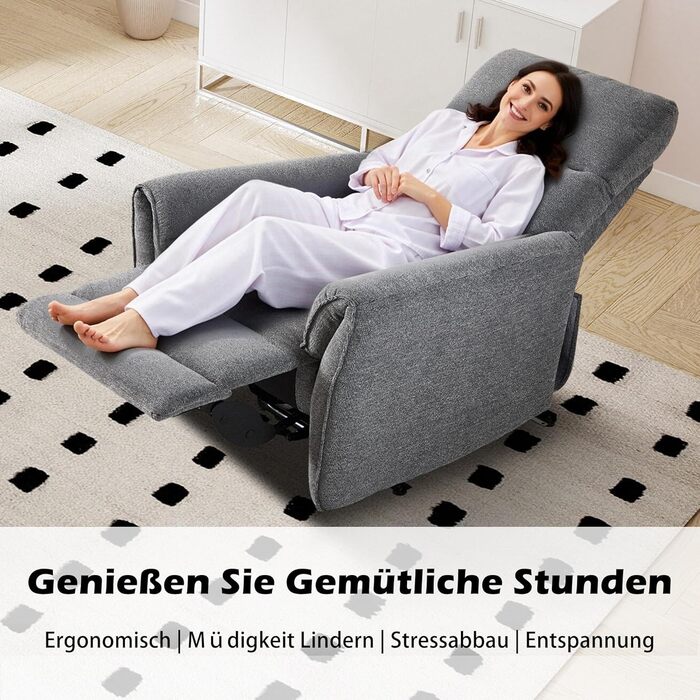 Крісло для телевізора EBELLO з функцією відкидання, регульоване ручне відкидання, одне відкидне крісло, вантажопідйомність до 150 кг, для вітальні/спальні, темно-сірий 1 темно-сірий