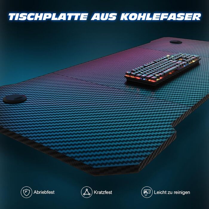 Ігровий стіл 80 x 52 см, ігровий стіл, ПК-стіл з гачком для навушників та карбоновим покриттям, ергономічний комп&39ютерний стіл, металевий каркас, карбон чорного кольору