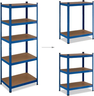 Надміцний стелаж Relaxdays, висота та ширина 180x70x45 см, 500 кг, сталь та МДФ, 5 полиць, модульна полиця для зберігання, підвал, гараж, синій