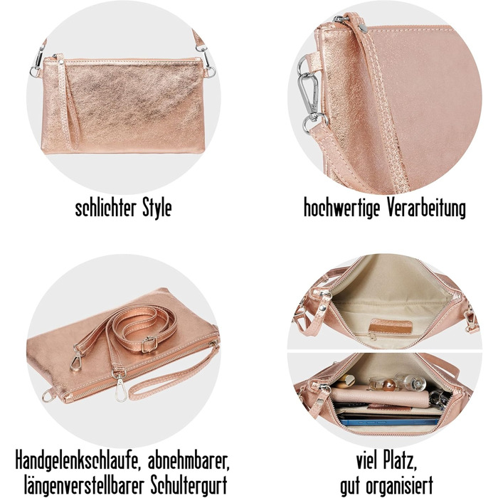 Золотиста клатч-сумочка з металевим блиском - Класична лінія, Модель 717 - Зроблено в Італії. Розмір універсальний, колір - темно-сріблястий металік.