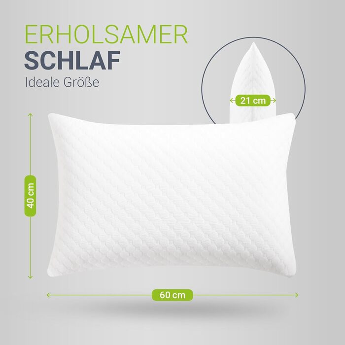 Комплект подушок Juskys з 2 шт. , 40x60 см Подушки з піни з ефектом пам&39яті з дихаючим наповнювачем та чохлом, який можна прати Білий 40 x 60 см