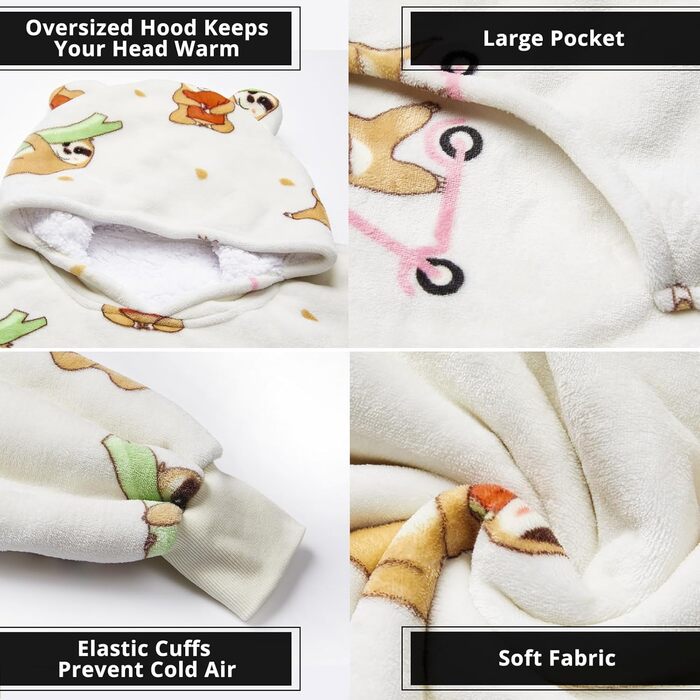 Толстовка з капюшоном THREE POODLE, светр з капюшоном великого розміру, затишний светр для жінок, чоловіків та дітей, тепла та м&39яка підкладка, толстовка з капюшоном великого розміру з шерпи, різні візерунки, для дорослих лінивців