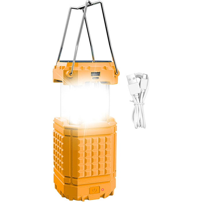 Яскраве освітлення на сонячній енергії Сонячний кемпінговий ліхтар, акумуляторний, 3000 мАг, водонепроникний портативний ліхтар для подорожей, походів, піших прогулянок, використання в автомобілі, на риболовлю, екскурсії, помаранчевий