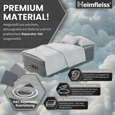 Надувний матрац Heimfleiss для 1 особи Преміальний самонадувальний надувний матрац 100x200 см Швидко надувається, ідеально підходить як ліжко для гостей та ліжко для подорожей Самонадувальний кемпінговий надувний матрац насос, 1 особа, сірий