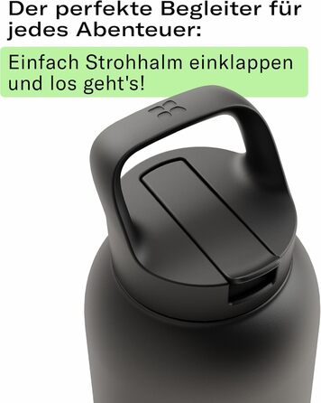 Термос Waterdrop універсального призначення 1 л Пляшка для пиття з трубочкою Ізольована нержавіюча сталь, зберігає напої холодними протягом 24 годин Гарячими протягом 6 годин Герметична та ударостійка Термокружка без бісфенолу А, чорна, 1000 мл