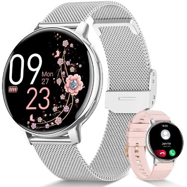 Жіночий круглий смарт-годинник, фітнес-годинник з функцією телефону, 24-годинний монітор серцевого ритму, відстеження SpO2, відстеження менструального циклу, понад 120 спортивних режимів, відстеження сну, водонепроникність IP68, крокомір, сумісний з iOS/A