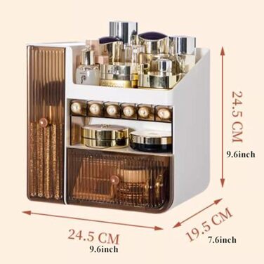 Коробка для зберігання косметики Органайзер для макіяжу, Коробка для зберігання косметики з висувними ящиками, Відповідна для губ, Пензлики для макіяжу, Ювелірні вироби, Коробка для зберігання косметики для комода, Спальня, Ванна кімната Білий