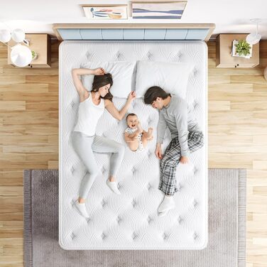 Матрац TeQsli з гелевим пружинним покриттям 140x200 см Висота 25 см Гелевий пружинний матрац з піною з ефектом пам&39яті для зняття тиску, ортопедичний та ергономічний 9-зонний матрац, сертифікований H3, Oeko-Tex та CertiPUR 25 см 140x200x25 см