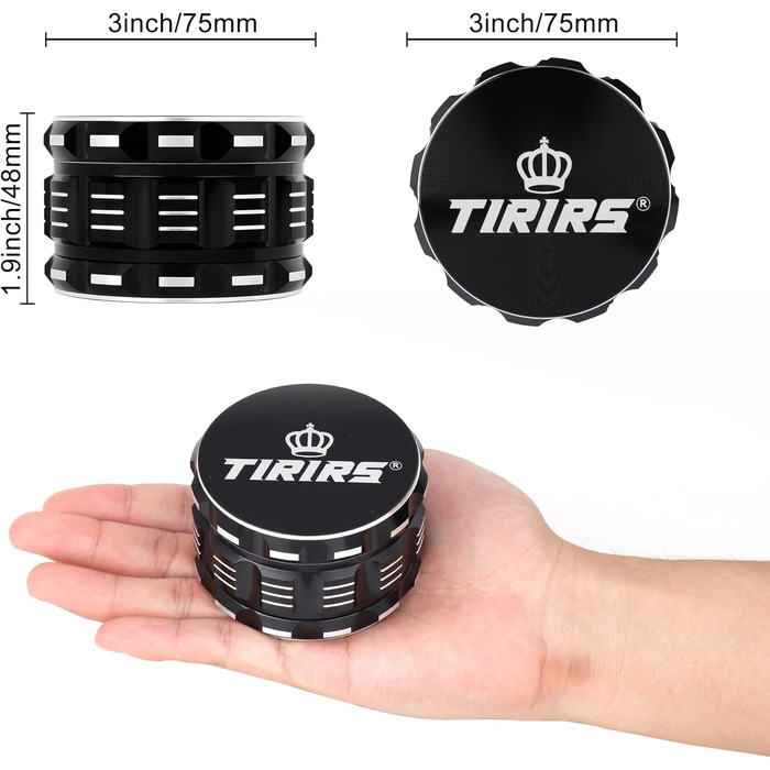 См, 4 шт. и, Premium Herb Grinder Алюмінієвий подрібнювач спецій зі скребком для пилку та щіткою для чищення Black Black 7,5 см, 7,5