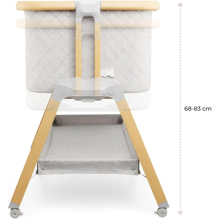 В-1 приліжкове ліжечко/дитяче ліжечко та дорожнє ліжечко з матрацом - 7-рівневе регулювання висоти, знімна бічна панель, 4 транспортні колеса, для дітей вагою до 9 кг, 3-