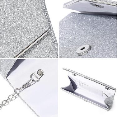 Жіночий клатч Mooedcoe з блискітками, елегантна срібна вечірня сумочка зі знімним ланцюжком маленька сумочка, стильна для весіль, вечірок, балів