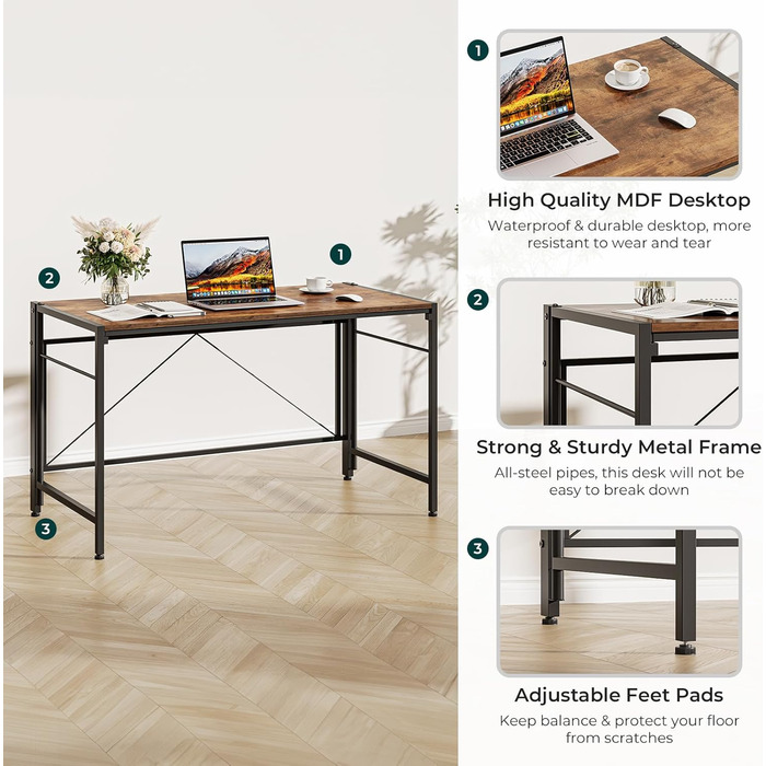 Складаний комп&39ютерний стіл 110 x 50 см Складаний комп&39ютерний стіл зі сталевим каркасом Компактний ПК-стіл Водонепроникний стіл для домашнього офісу, кабінету (ретро-коричневий) 50 x 100 см Ретро-коричневий