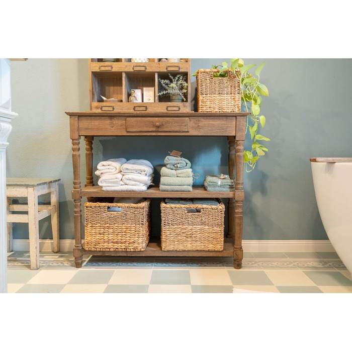 Плетений кошик для зберігання з водяного гіацинта та морської трави, прямокутний - квадратний кошик з полицями - Kallax/Expedit - Д 34 см, , натуральний