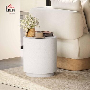 Круглий приставний столик/тумбочка HOMCOM з бетонним виглядом, журнальний столик з підставками для ніг, столик для вітальні, столик-диван, журнальний столик для вітальні/спальні, Ø37 x 43 см, кремово-білий