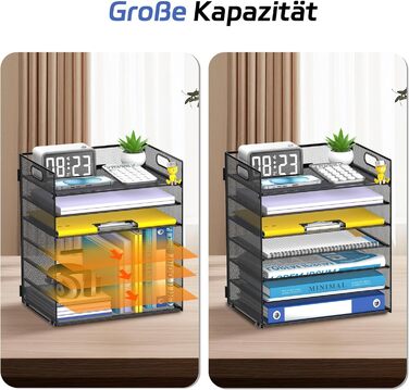 Рівневий органайзер для столу з ручкою металева офісна система для документів, листів та книг формату A4, міцний органайзер для паперів для столу, домашнього офісу та школи, чорний, 7-