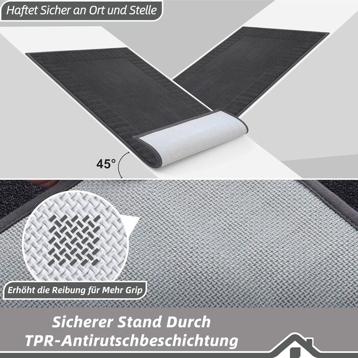 Килимок для дверей BEQHAUSE для прихожих, килимок для вхідних дверей, що миється, 80 x 120 см, килимок для прихожих, що прається в пральній машині, нековзний, килимок для передпокою, коридор, темно-сірий 80 x 120 см (прямокутний) темно-сірий