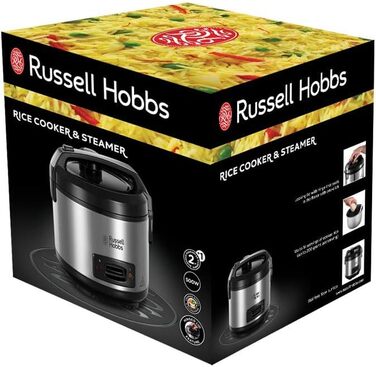 Рисоварка Russell Hobbs Переможець тесту 1,2 л включно Вставка для пароварки з відкидною кришкою Aroma (функція підтримки тепла, каструля з антипригарним покриттям, рисова ложка та мірна чашка, нержавіюча сталь) 27080-56 Рисоварка з пароваркою Одинарна