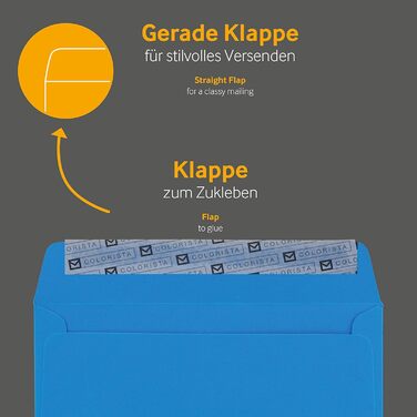 Кольорові конверти, DIN C6/5, Чутливий до тиску клей зі смужками, що відклеюються, Прямий клапан, 130 г/кв.м Colorista, З вікном, Жовтий, Порожні конверти (DIN C6, Royal Blue-25), 100 шт.