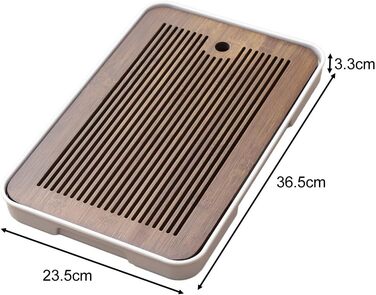 Чайний набір Кунг-Фу з підносом, 36 x 24 см, з ПВХ гладкі краї, швидкий дренаж, розбірна конструкція для легкого очищення