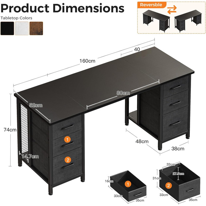 Комп&39ютерний стіл Coleshome з 6 шухлядами, 160x52 см, ПК стіл з полицями для домашнього офісу, чорний Чорний 160x52 см