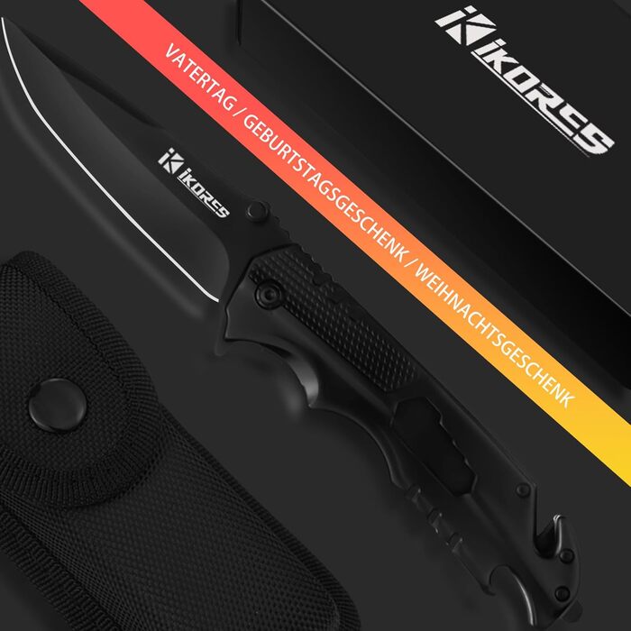 Багатофункціональний складаний ніж IKORES, 22-сантиметровий одноручний ніж з нейлоновими піхвами та кишеньковою кліпсою, відкривач