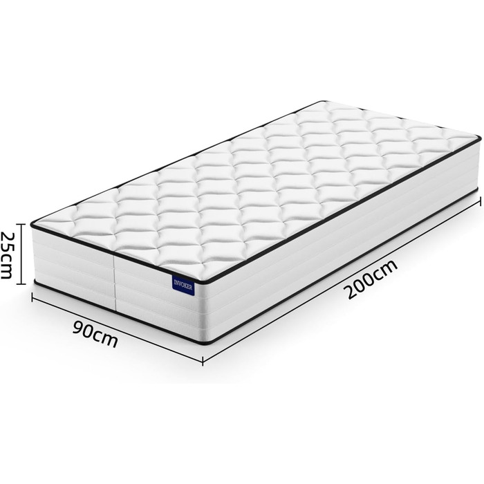 Матрац Memory Cotton AquaFlex 7-зонний 90x200 см, висота 25 см, рівень жорсткості H3, ергономічний матрац для дорослих та дітей - знімає тиск, тихий, дихаючий 90*200