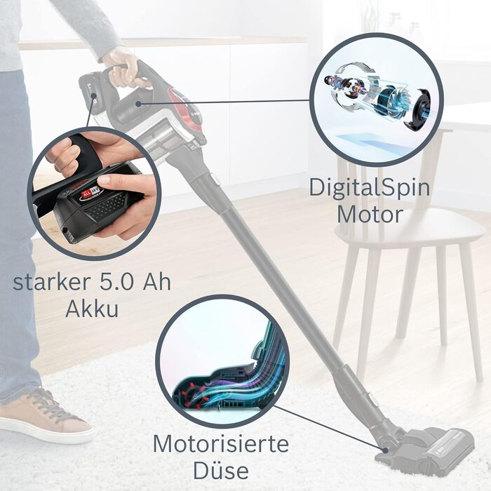 Акумуляторний пилосос Bosch Unlimited ProPower Series 8 BSS81POW1, акумуляторний ручний пилосос, без мішка, гігієнічний фільтр, ви