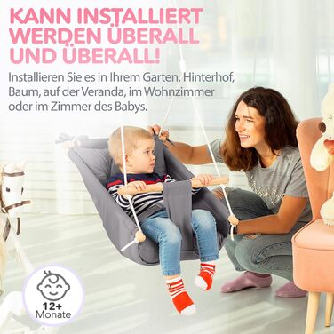 Дитяча гойдалка-гамак Canvas Baby Hammock Swing від Cateam - підвісна дерев'яна гойдалка для дитини з ременями безпеки та деталями