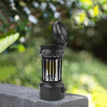 Ліхтар для кемпінгу, портативний багатофункціональний ліхтар з акумулятором 1200 мАг, складний вентилятор та зарядка через порт Type-C, 250 люмен, ABS хромоване залізо, чорний/білий