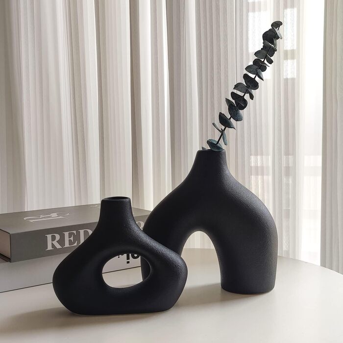 Чорна керамічна ваза Набір з 2 подвійних гірських ваз для сучасного декору в стилі бохо скандинавського мінімалізму - вази для віт