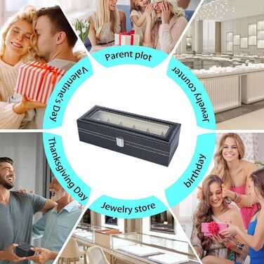 Звичайний чохол для годинника шкіра штучна, 30 x 11 x 8 см Водонепроникний чоловічий органайзер із 6 відділеннями, мяка підкладка, знімна подушечка для годинника, дорожній чохол