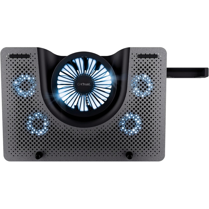 Охолоджувальна підставка для ноутбука Trust GXT 1125 Quno з 5 вентиляторами та LED-підсвічуванням, тримач для смартфона, запобігає перегріву, сумісна з ноутбуками/MacBook до 17,3 дюймів