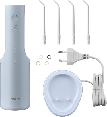 Портативний іригатор для ротової порожнини EW-DJ27-A303, бездротовий душ для рота, резервуар 200 мл, захист IPX7, 4 стандартні насадки, 5 рівнів тиску води, дорожній набір, крижано-блакитний колір, 300