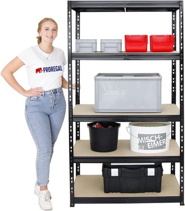 Надміцний стелаж Tiger Black 180x100x60 см, загальне навантаження 1365 кг. Стелаж для підвалу, стелаж без болтів, гаражний стелаж, стелаж для зберігання 180x100x60 см 5 полиць чорного кольору