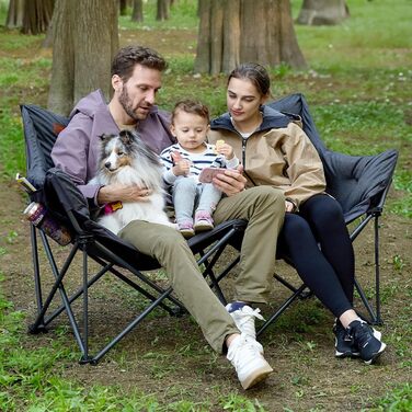 Складаний кемпінговий стілець EVER ADVANCED, ширина 145 см, для 2 осіб, розкладний диван, вантажопідйомність 400 кг, товсто м&39який розкладний стілець, 2-місний, висока спинка, надзвичайно широкий, для використання на вулиці, в саду, на балконі, в приміщ