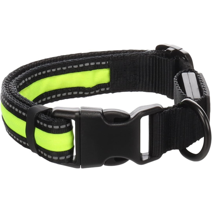 Нашийник для собак Flamingo Flitzy нейлоновий з LED підсвіткою, чорно-жовтий 35-50 см x 25 мм x 5 мм