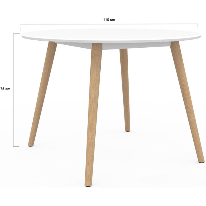 Круглий обідній стіл Angela для 4-6 осіб, білий з дерев&39яними ніжками, 110 см