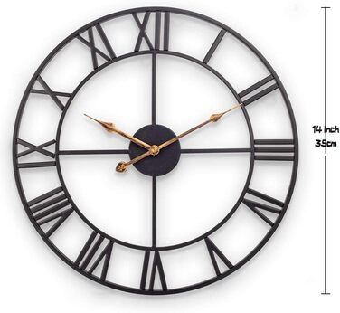 Настінний годинник великий, європейський промисловий старовинний настінний годинник з римськими цифрами, безшумний без цокання мет