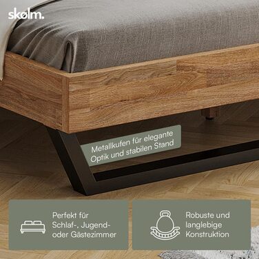 Ліжко Skølm Alver з масиву дерева 180x200 см каркас ліжка з масиву дуба, обробленого олією дерев&39яне ліжко з чорними металевими ніжками високоякісне ліжко з однією опорою для узголів&39я каркас ліжка, що підходить як двоспальне ліжко 180x200 см, узголів