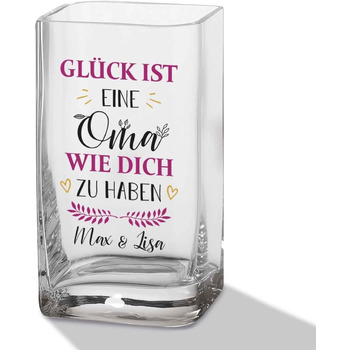 Квіткова ваза з УФ-друком - Щастя - це бабуся - Персоналізована з іменами - Сучасна скляна ваза - Персоналізовані подарунки для жінок - Ідея декоративного подарунка на день народження - 20x11см 20 x 11см Бабуся