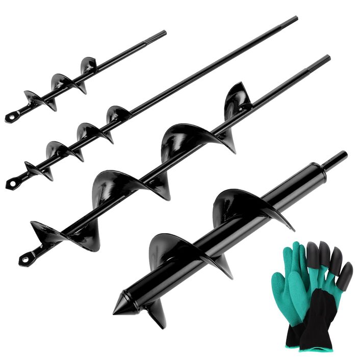 Набір садових бурів для дрелі/шуруповерта (4 шт.) бури-шнеки для посадки та буріння (22 см x 4 шт., 42 см x 4 шт., 30 см x 8 шт., 42 см x 6.6 см)